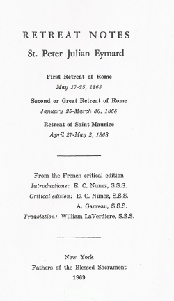 Cover of Retreat notes [of] St Peter Julian Eymard